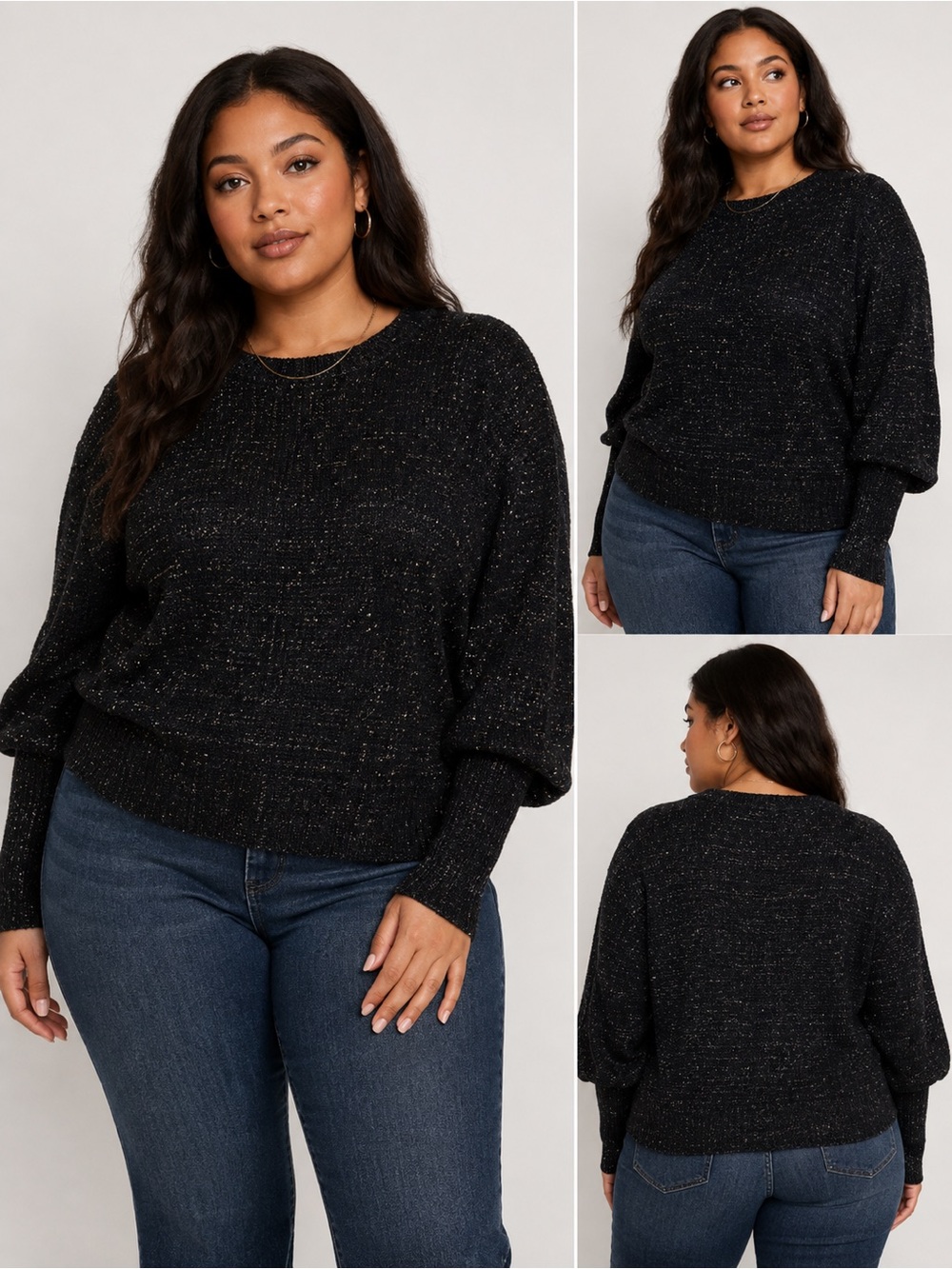 NWT Time and Tru Black Metallic Shimmer Knit Sweater Large 12-14 Sparkle